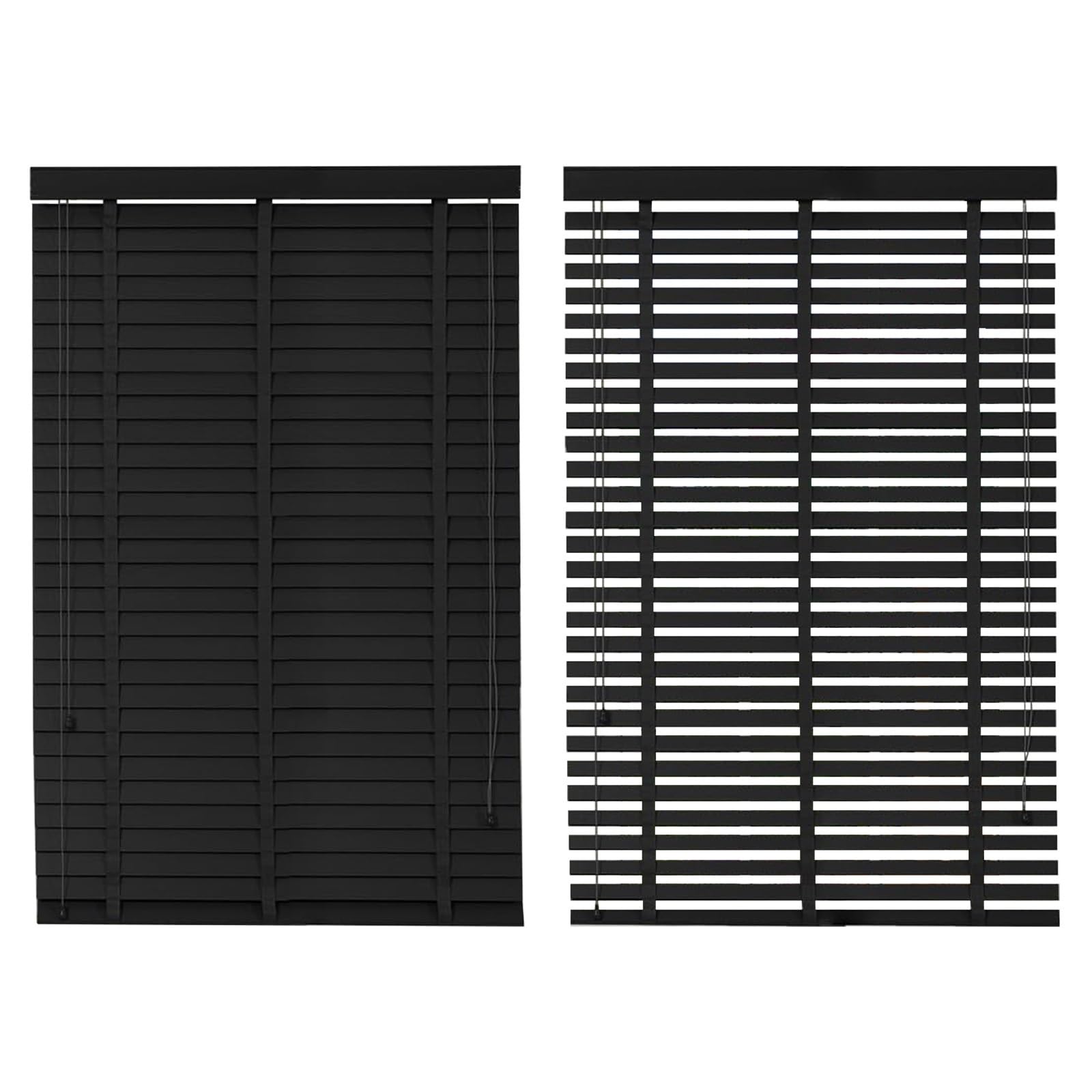 Outdoor Windows Blinds Indoor Horizontal Window Blind Light Blocking Wooden Blinds 2" Slats Blinds for Bedroom Patio Kitchen Office Door Window(Black)