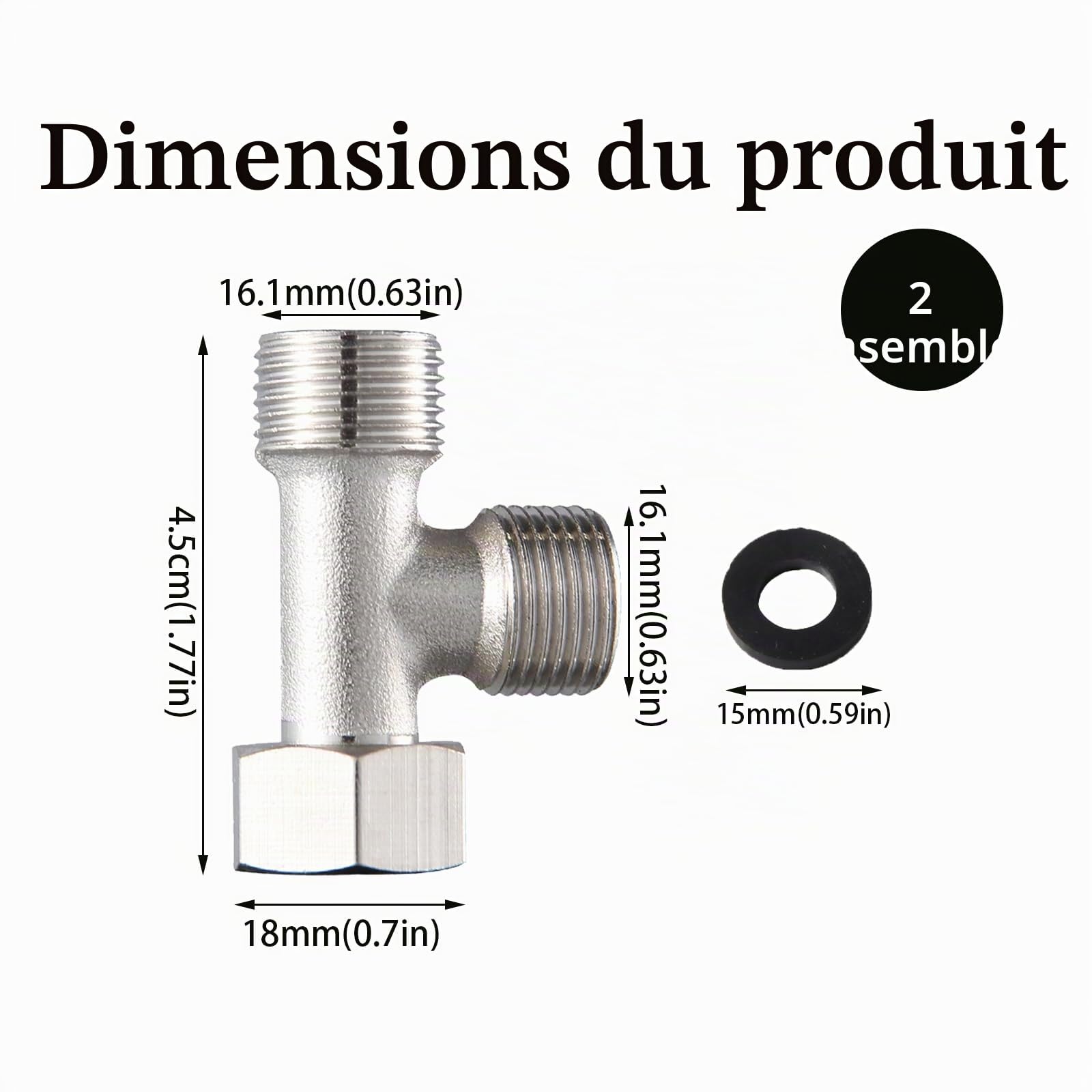 2PCS Valves Raccordement à 3 Voies en Cuivre WC 3/8", T-Raccord d’Eau avec Accessoires, Installation Facile Pour Réservoirs WC, Robinets de Douche, et Conduites d’Eau