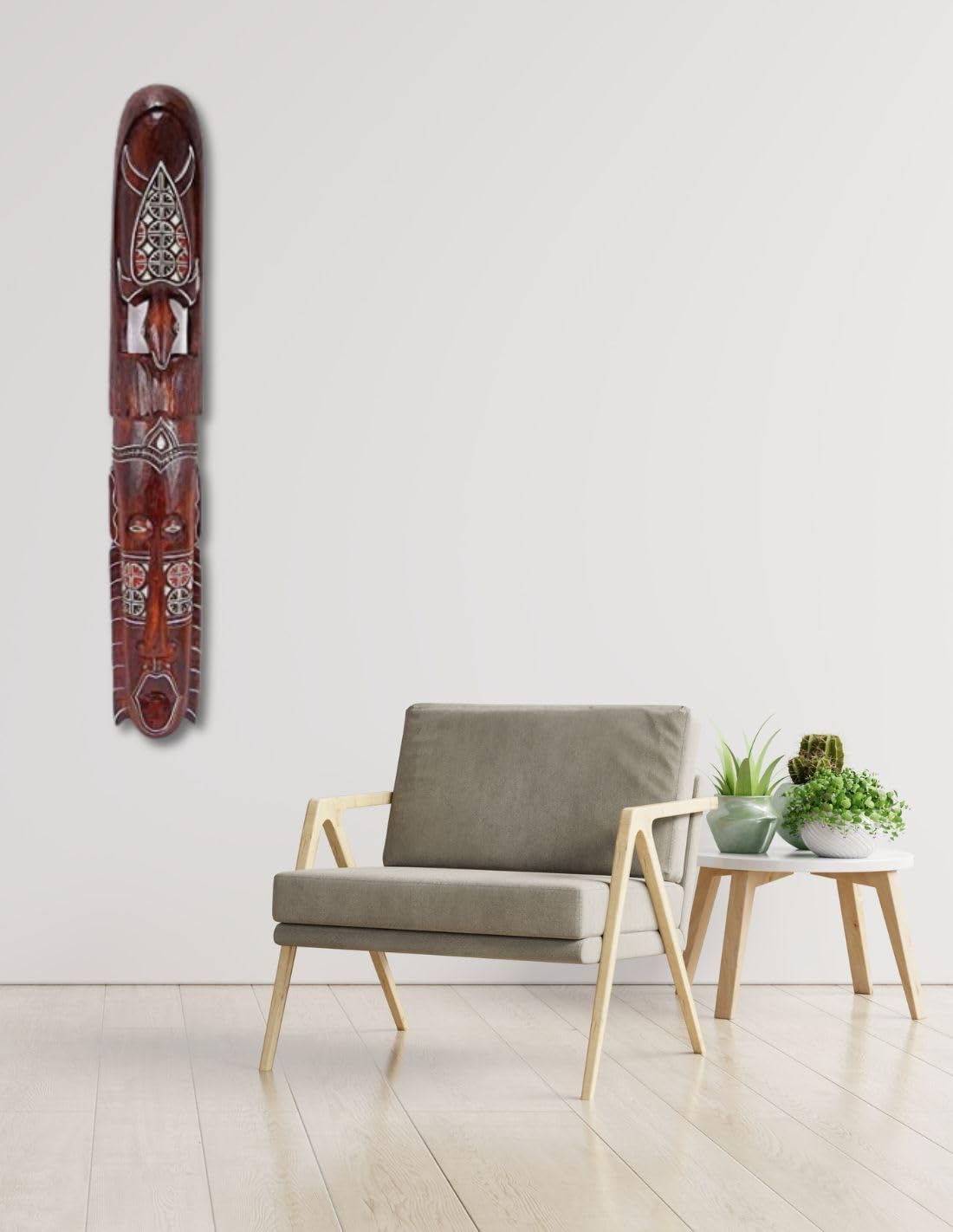 Artisanal - Máscara de pared africana de madera, 100 cm, diseño de tortuga colorida.