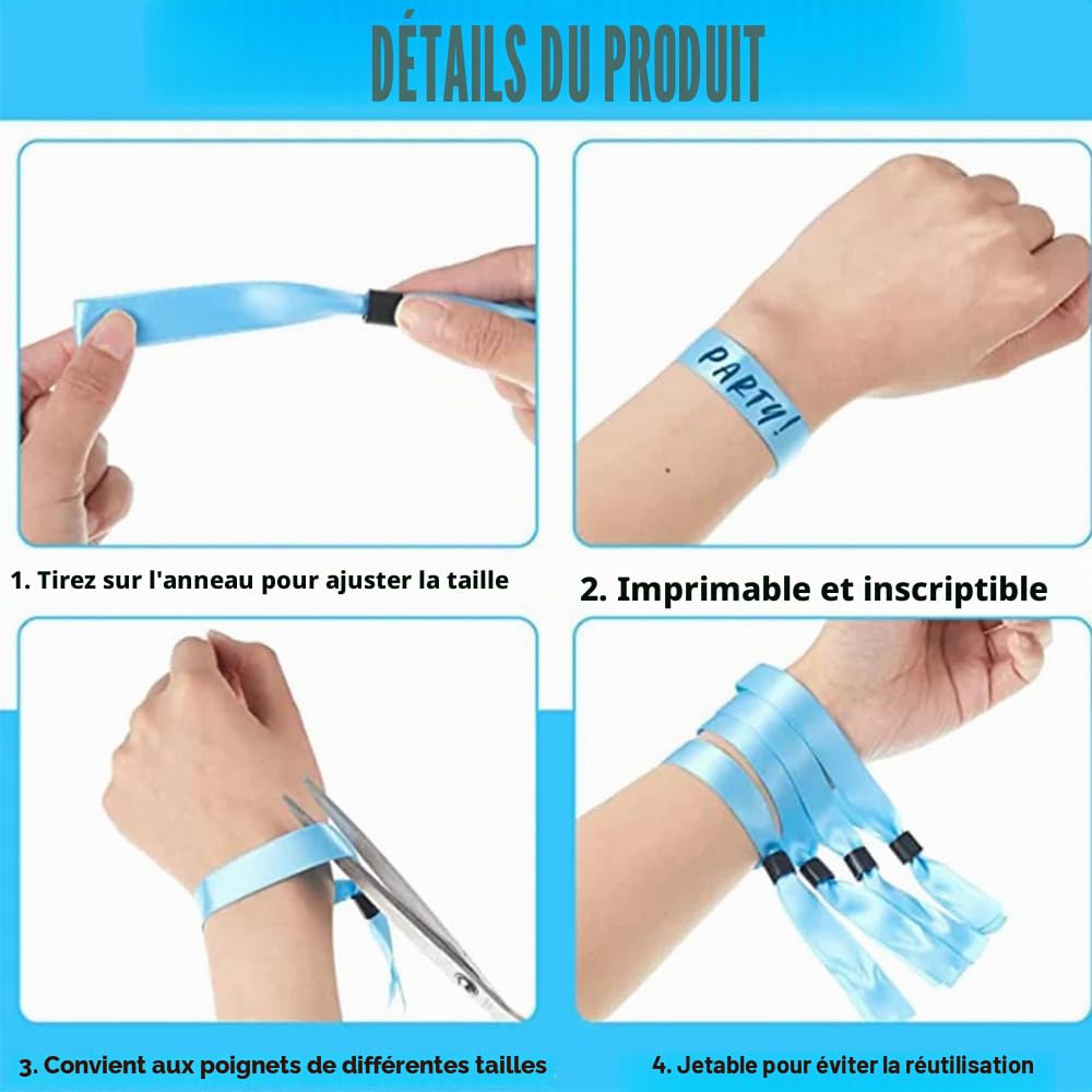 IEK Bracelet en tissus personnalisable, bracelet festival, bracelet evenementiel, ruban personnalisé, bracelet vip,bracelets pour Événements en Tissu
