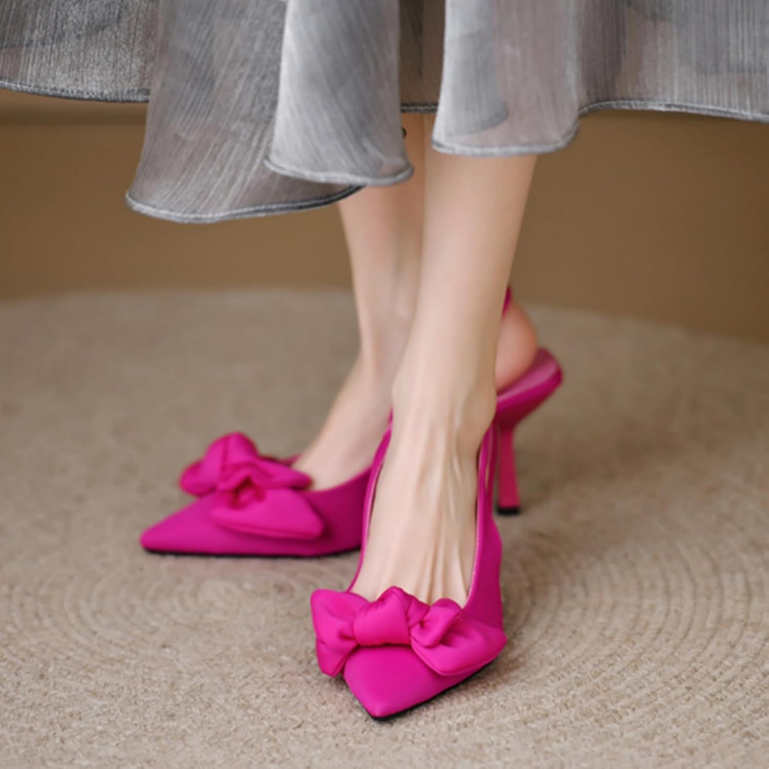 Cerise Pink Shoes for Women Heels Pointed Toe Bow Stiletto Ladies Slingback  Sexy Wedding Party Prom Dress Sandals: Amazon.co.uk: Fashion