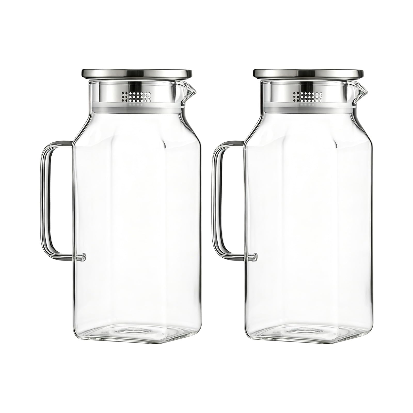 MALSSE 2Pieces Square Glass Pitcher with Lid and Handle Water Dispenser for Hot and Cold Beverages Sturdy and Leak Proof Cold and Hot Beverage Dispenser