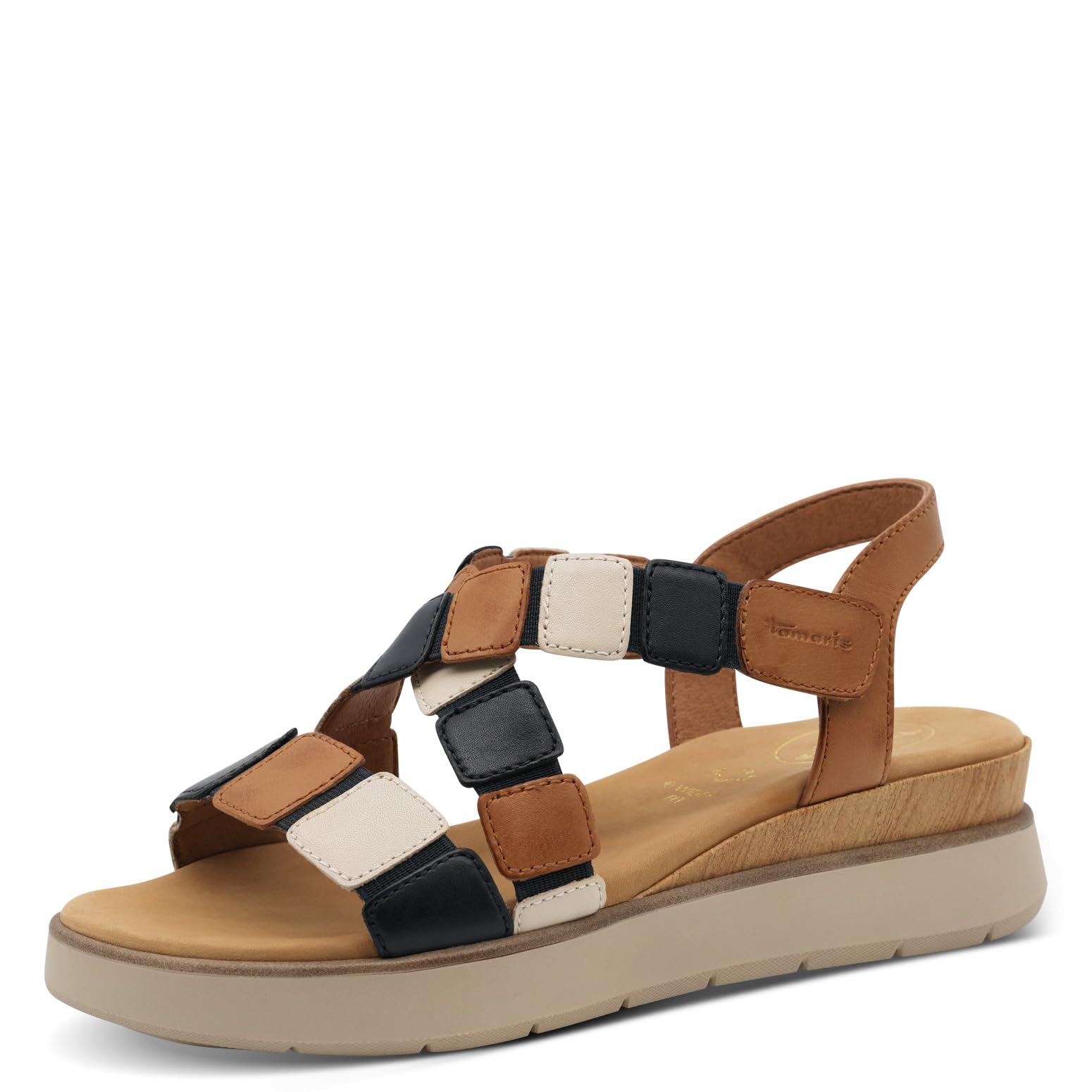 Tamaris Comfort Women’s Flat Leather Sandals Summer, Cognac Comb, 6 UK