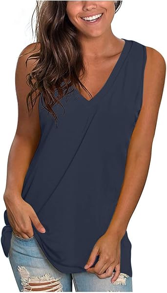Lastesso Summer Tank Tops for Women 2024 Casual V Neck Sleeveless Shirt Blouses Loose Fashion Vacation Cute Tanks Clothing
