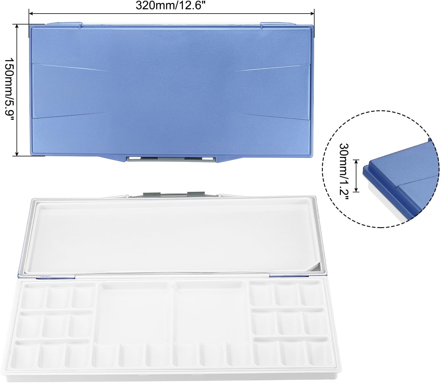 PATIKIL 24 Wells Paint Storage Box, Airtight Folding Detachable with 3 Extra Area Painting Palette for Watercolor Gouache Acrylic Oil Paint, Blue
