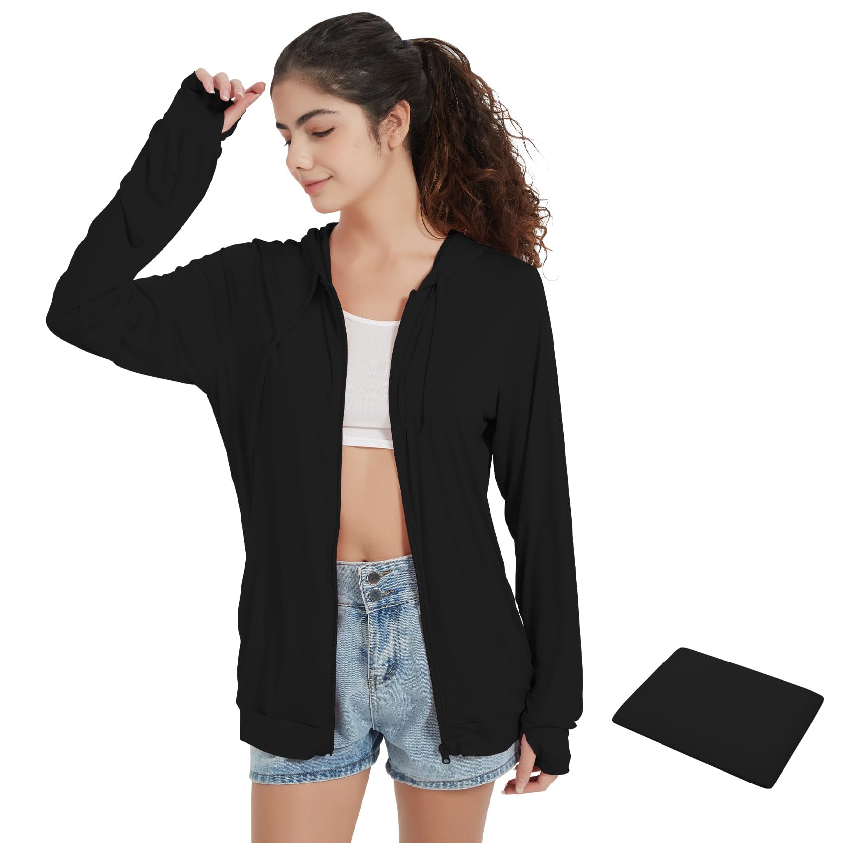 QBK Light Weight Zip Up Hoodie Thin Summer Jacket For Women