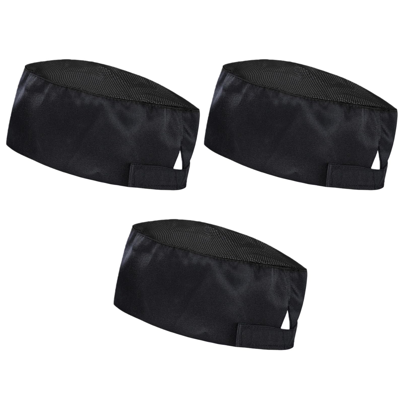 DUOYIJIN Unisex Mesh Chef Hats 3PCS Sushi Beanie Restaurant Kitchen Cooking Hats Catering Caps Adjustable Reusable Food Service Hat for Waitress Workers, Black