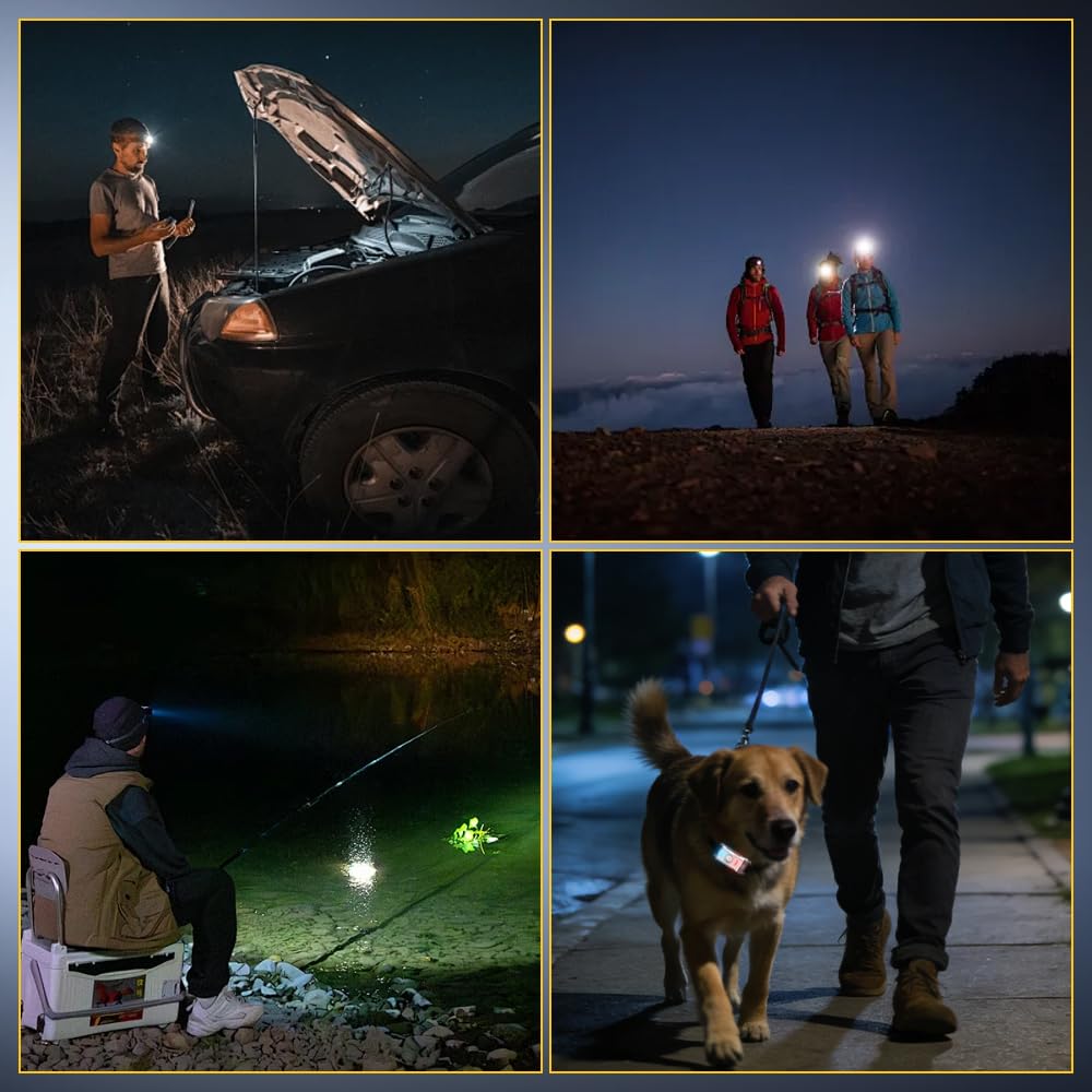 LED-Stirnlampe, wiederaufladbar, Typ C, 2 Stück, superhelle Kopflampen, 8 Modi, Clip-on-Kopf, leicht, IPX4, wasserdicht, für Radfahren, Laufen, Camping, für Kinder und Erwachsene
