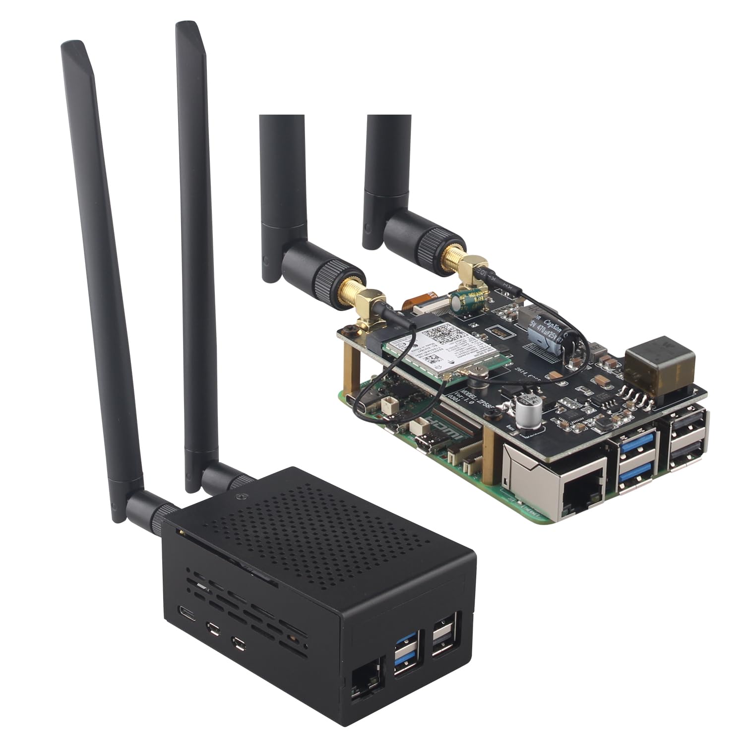 ZDE ZP585 PoE+ HAT PCIe do M.2 E Key WiFi7 6 6E 5 HAT adapter z ZC501 obudowa ze stopu aluminium ZP536 aktywna chłodziarka do Raspberry Pi 5 obsługa Google TPU WiFi 7 BE200 WIFI6E AX210 MT7922 WIFI6