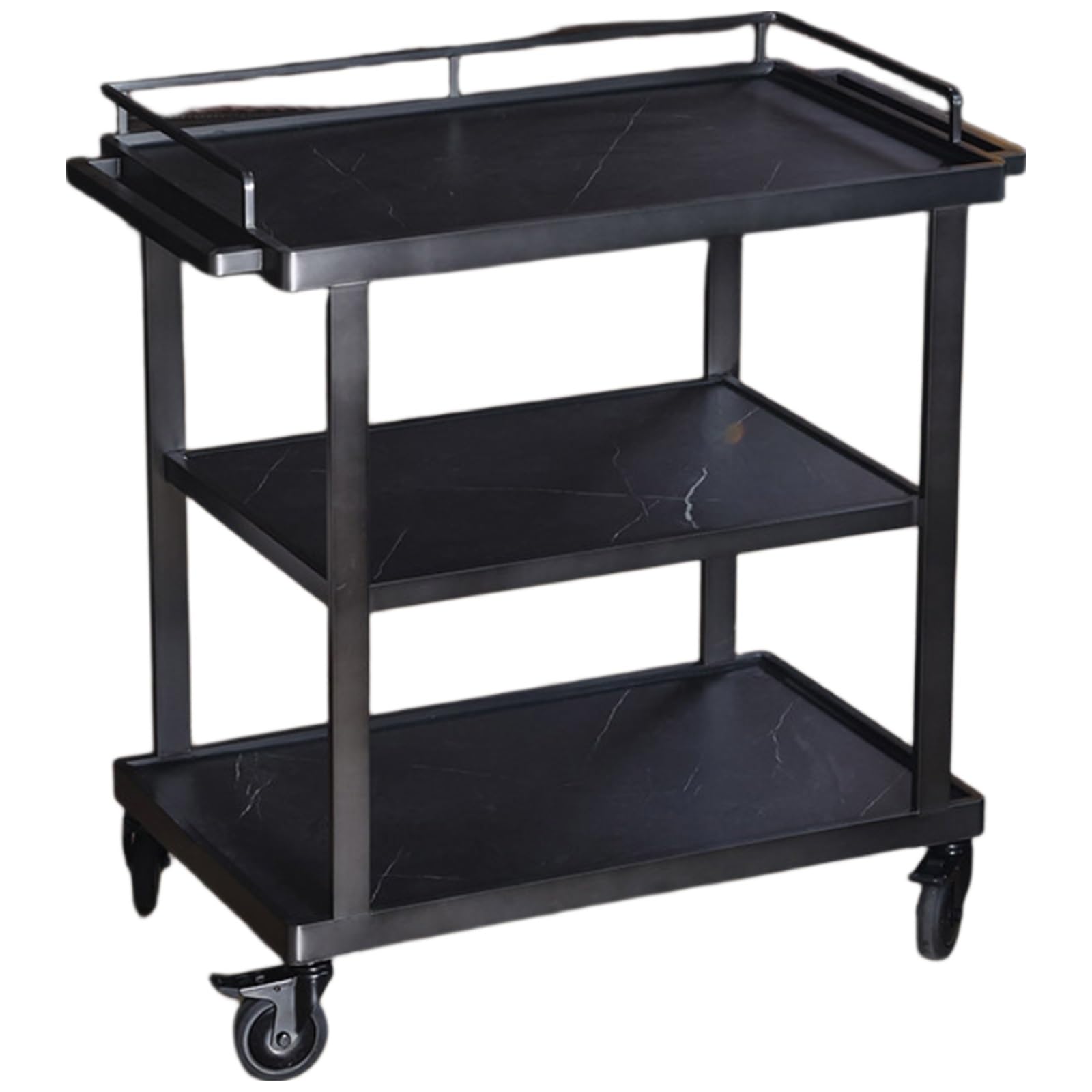 Kiboncy K Rolling Bar Cart, 3 Layer Solid Wood Shelves Lockable Silent Casters Commercial Food Wine Serving Trolley For Hotel Restaurant(K)