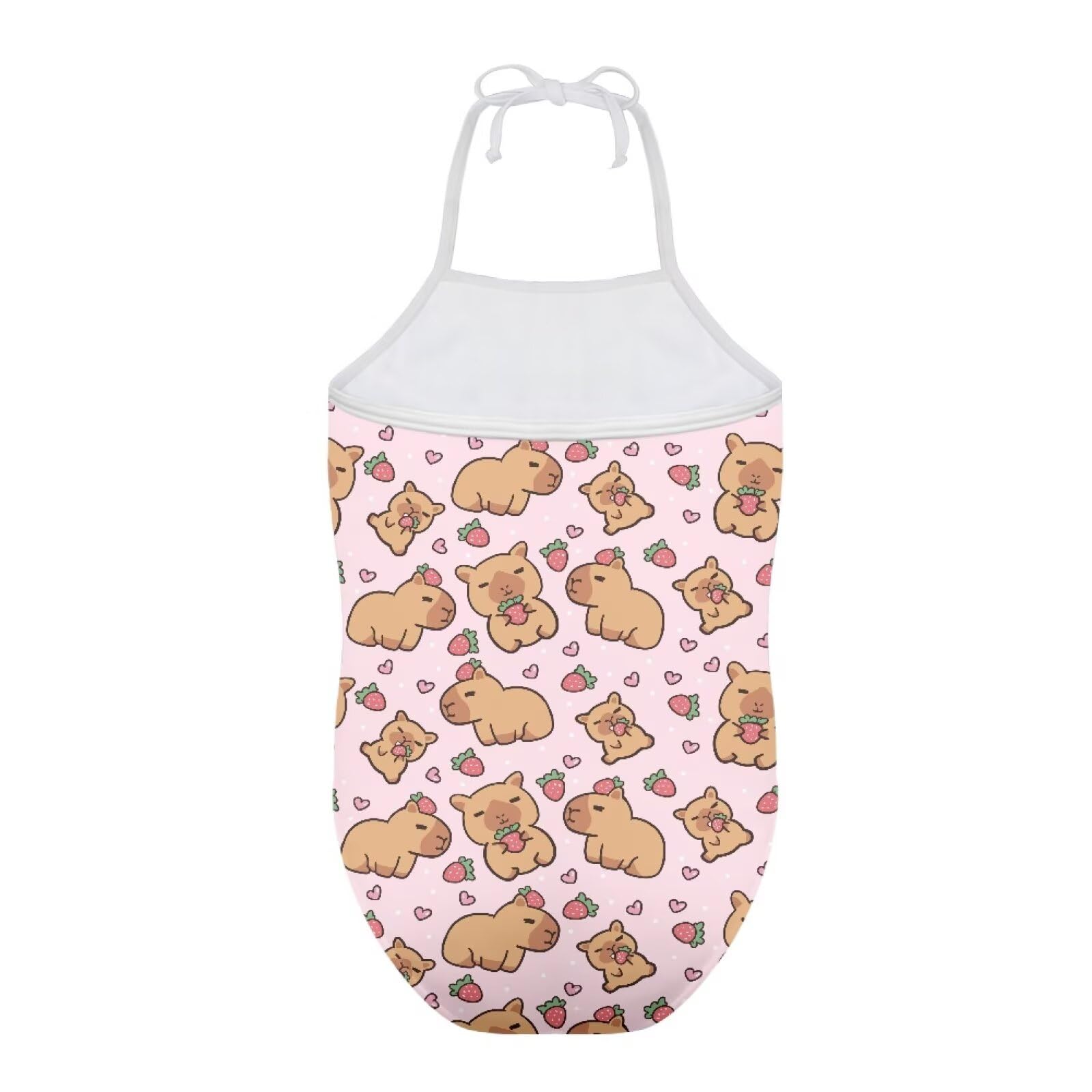 Jekioweii Capybara Strawberry Girls One Piece Swimsuit Novelty Halter Bathing Suit Adjustable Strap Summer Swimwear Beachwear Infant to Little Kid