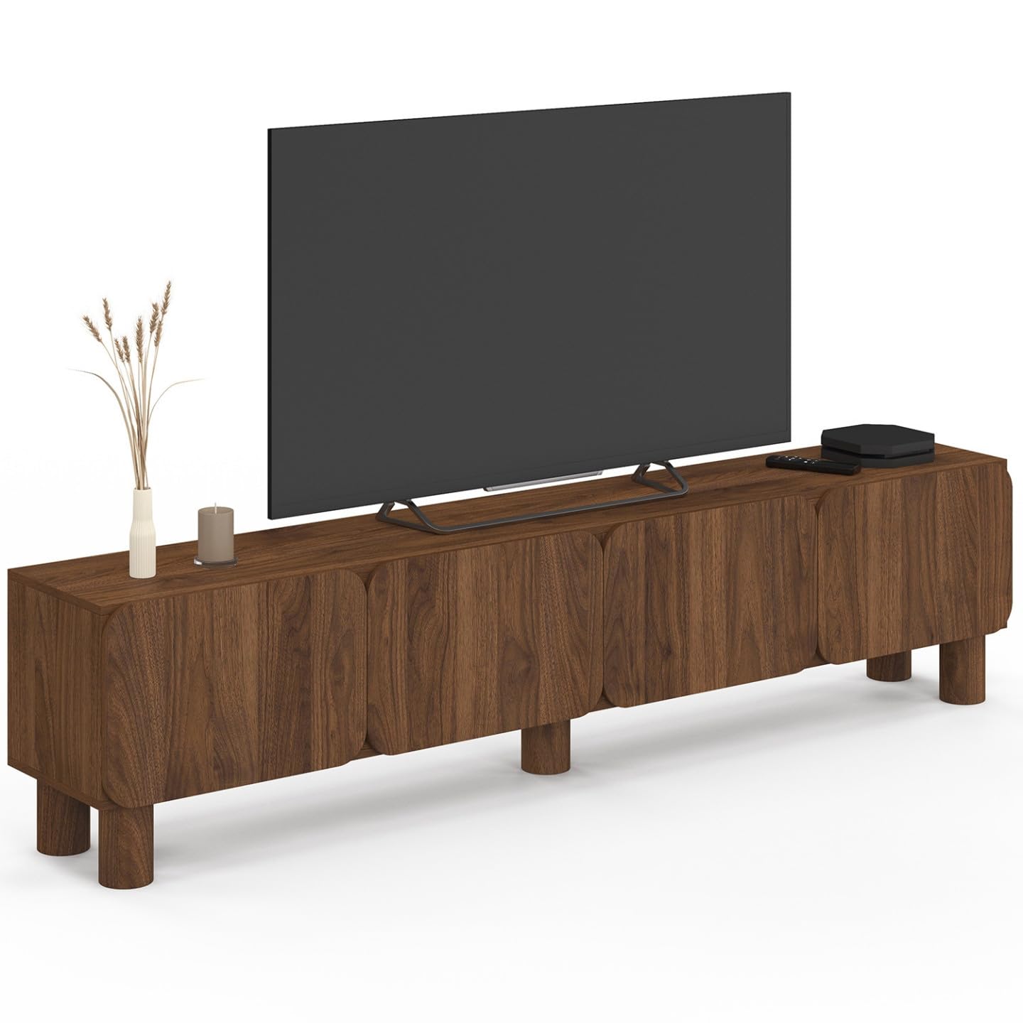 IDMarket - Mueble TV 180 cm SARANDA 4 puertas redondeadas madera efecto nogal