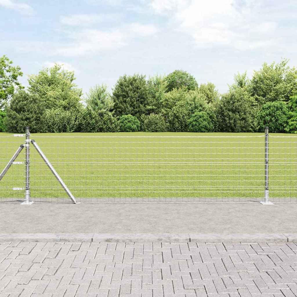 Postes de valla para hormigón de acero con recubrimiento en polvo, juego de 13 unidades, plata, para jardín, terraza, terreno, base de hormigón resistente, resistente a la intemperie para