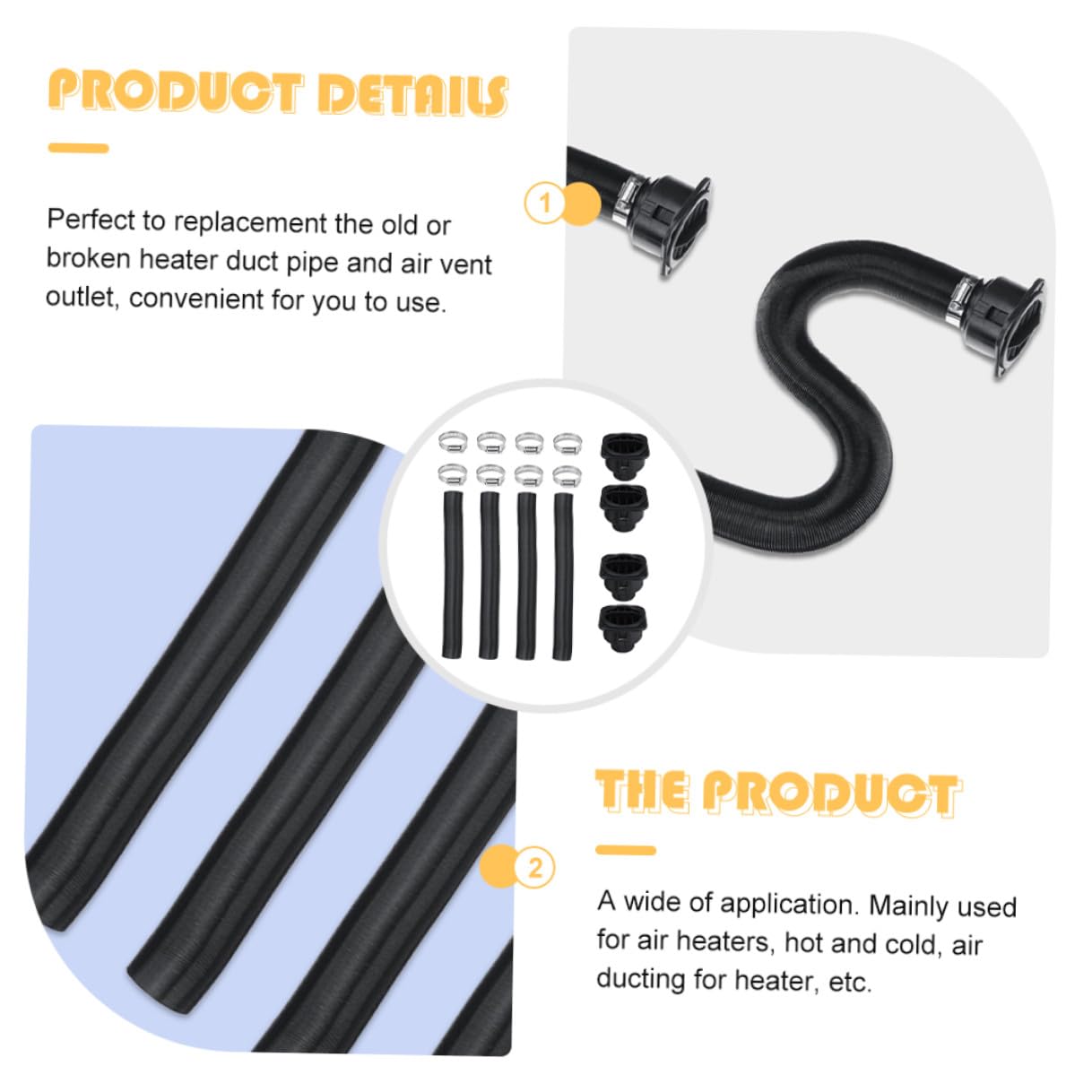 SOIMISS Conduit de Chauffage Voiture 42mm 4 Sorties D'air Carrées et 8 Clips Kit Tuyau Extensible Jusqu'à 80cm pour Réchauffeur Diesel Stationnement Accessoire Automobile Polyvalent