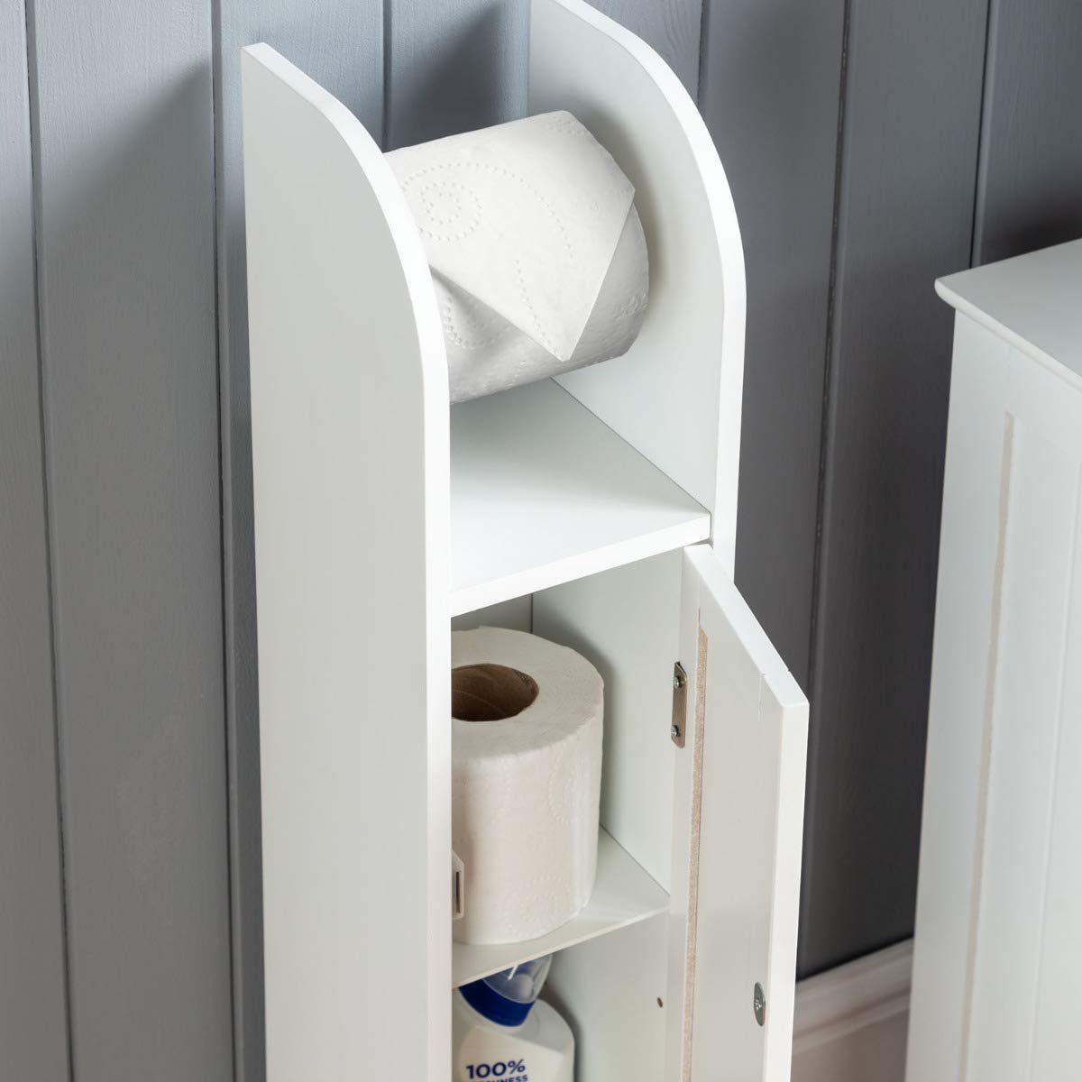 CHRISTOW Free Standing Toilet Roll Holder White Wooden Toilet