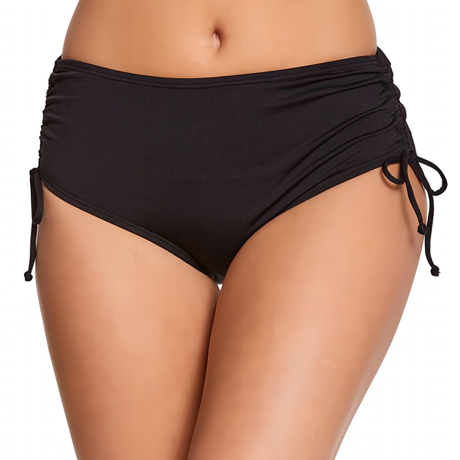 Women Drawstring Bikini Bottoms Adjustable Side Tie Swim Trunks Mid Waist Swimsuit Bottoms for Women Girls Teens-picture-47