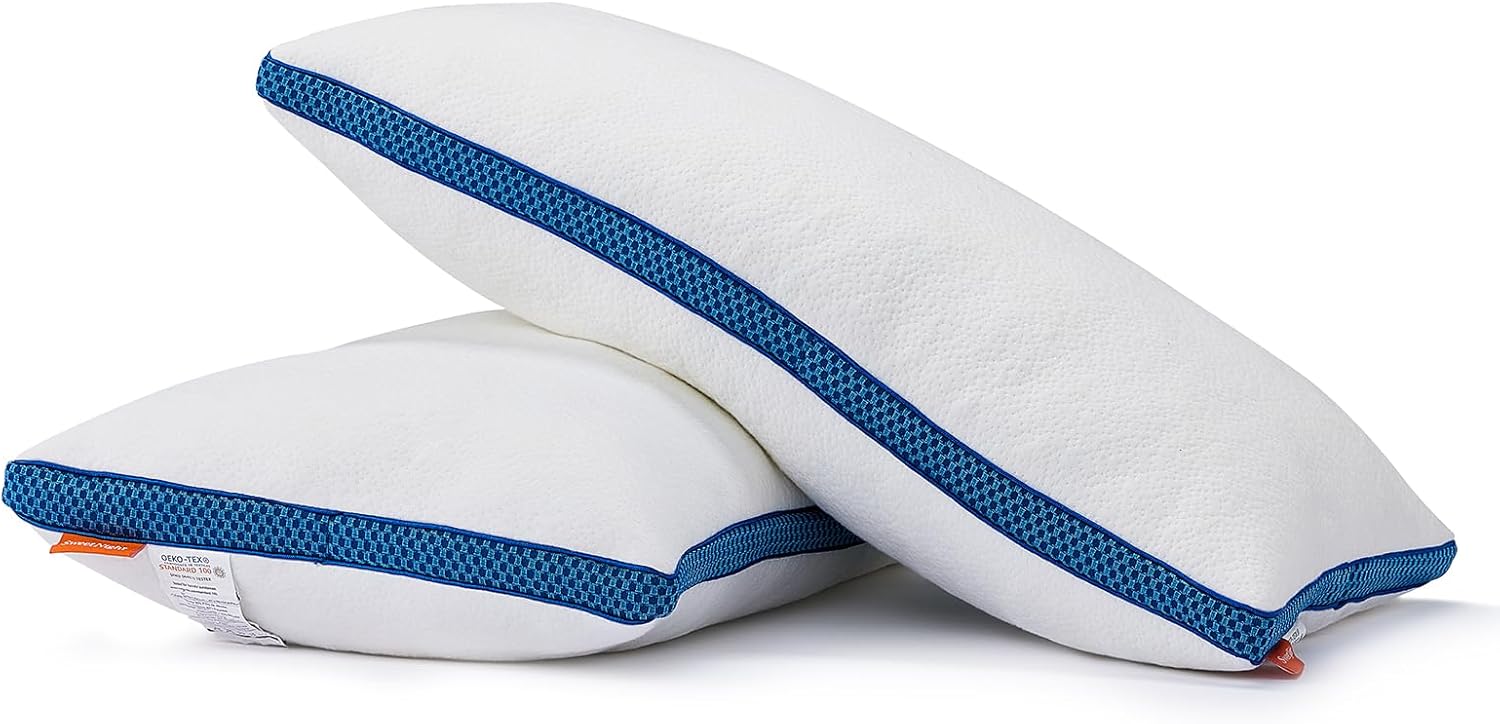 Sweetnight Shredded Memory Foam Pillows 2 pack,Luxury Firm Pillows for Side,Back and Front Sleepers with Cooling 100% Cotton Cover,Adjustable Hotel Bed Pillow with Zipper(42x70cm)