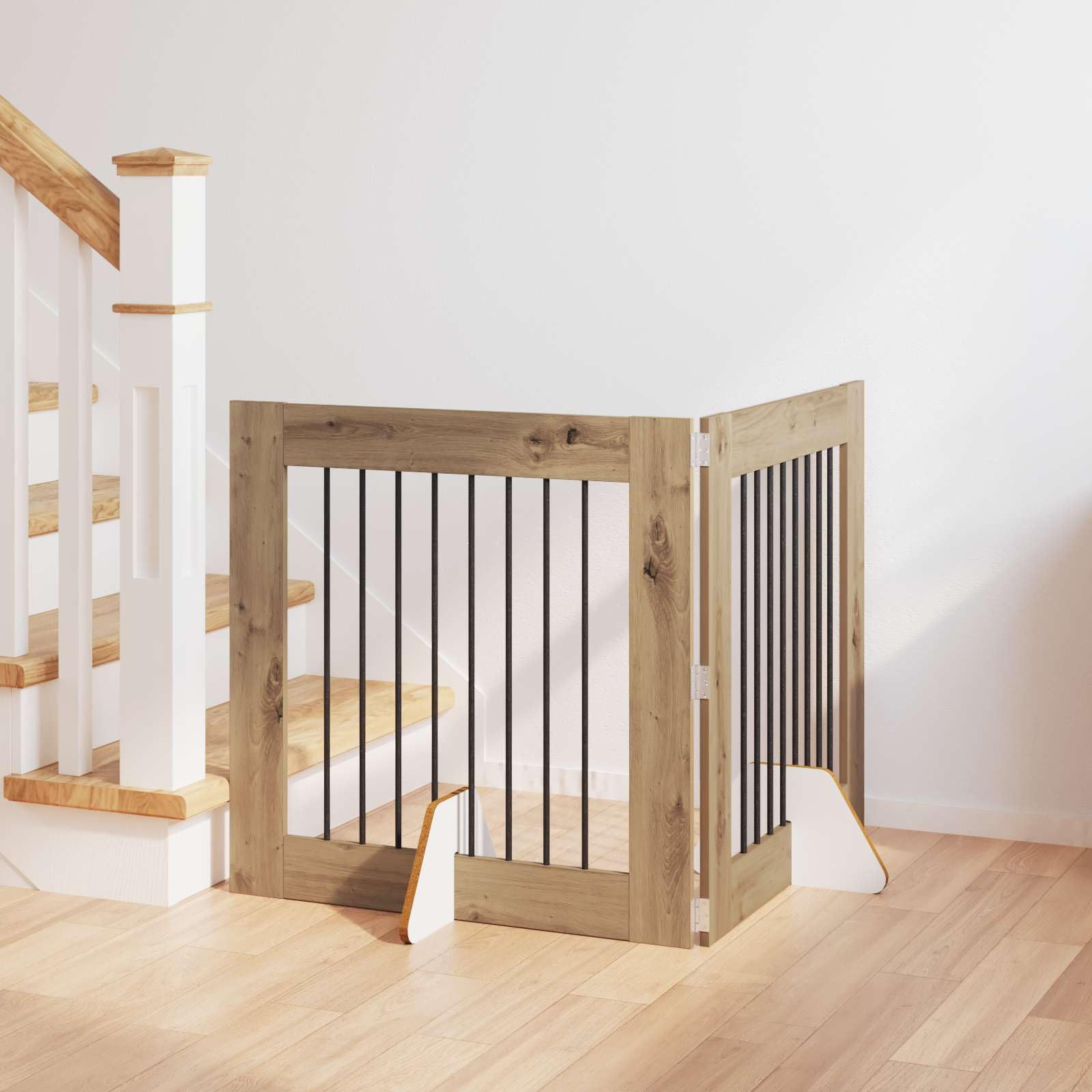 Portería para perros con soporte de metal y roble Artisan, 2 unidades, 80 x 80 cm, plegable, portátil, para interior, protección de seguridad, entrenamiento y separación de cachorros y perros