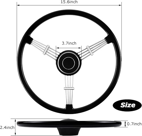 Miniatura 2 de Volante de 15-12 pulgadas, estilo retro clásico con diseño de banjo negro, compatible con Porsche 356 Speedster (barniz de horneado - negro)