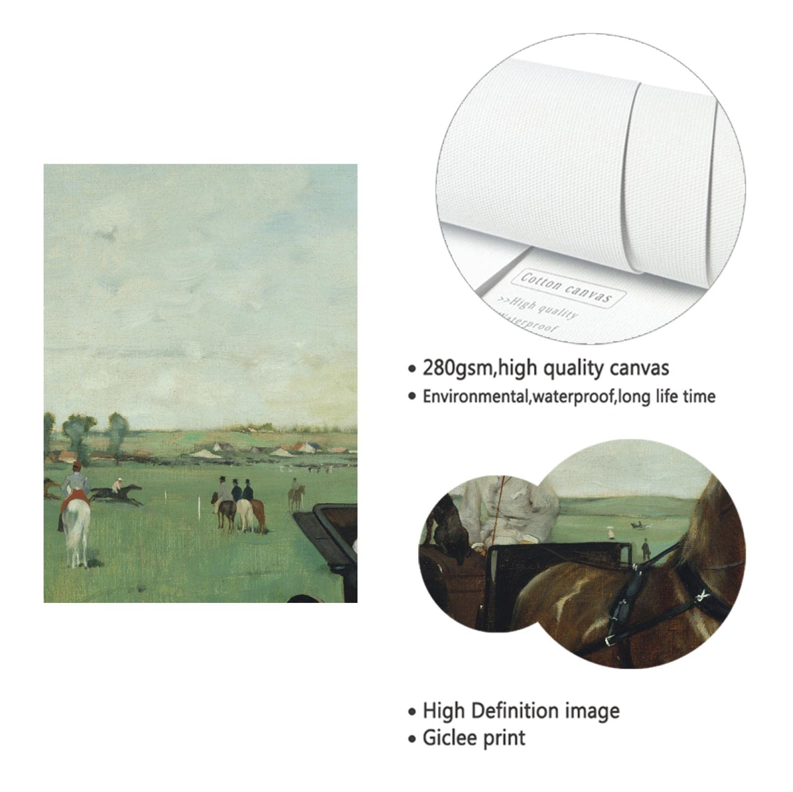 Lienzo Imprimir Arte de pared Edgar Degas en las carreras en el campo Cartel de bellas artes para la decoración de la sala de estar Decoración del dormitorio Grandes 60x90cm Marco interno