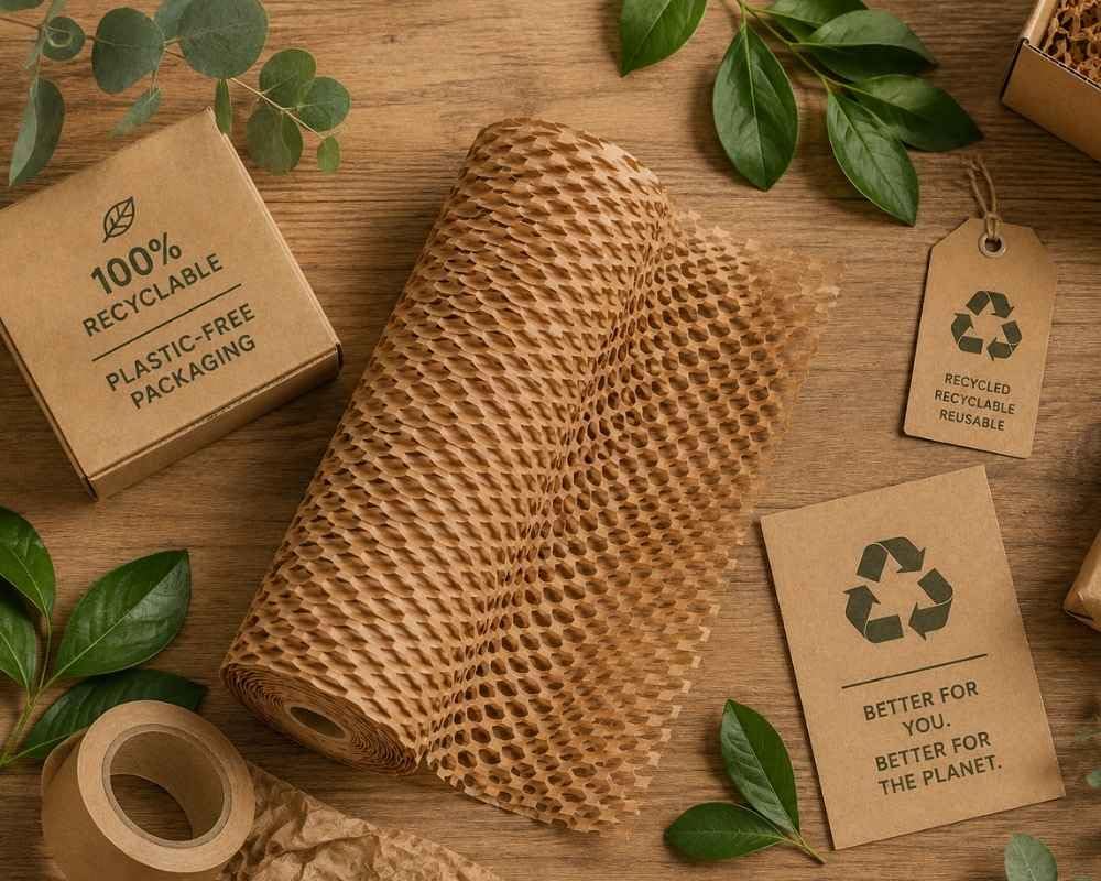 Wabenpapier Rolle 40cm x 250m Packpapier | 80g/m² Kraftpapier | Stoßdämpfendes Polsterpapier | 100% plastikfrei & recyclebar | Verpackungsmaterial für Gewerbe & Versand (1)