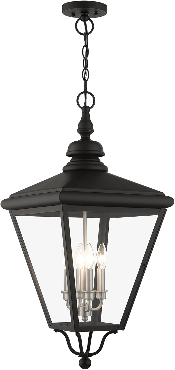 Livex Lighting 27378-04 Adams - 4 Light Extra Large Outdoor Pendant in Traditional Style-31 Inches Tall and 14.25 Inches Wide, Finish Color: Black/Brushed Nickel