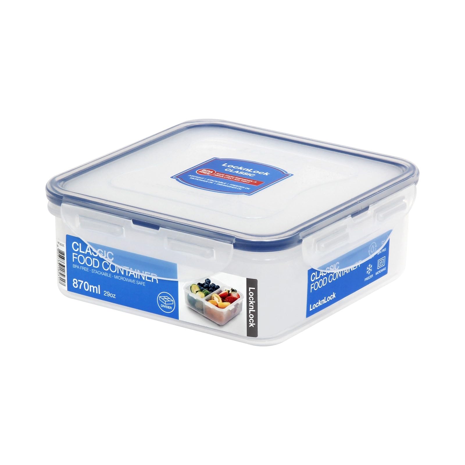 Easy Essentials On The Go Meal Prep Lunch Box, Clear, Square (4 Section) -29 oz, HPL823C