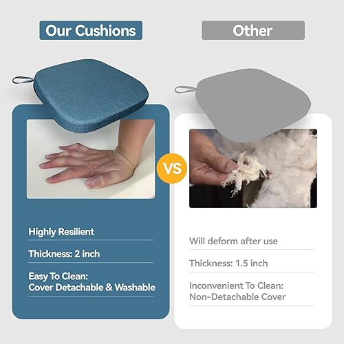 Miniatura 3 de Juego de 2 cojines para silla de comedor con lazos para sillas de comedor, de espuma viscoelástica, gruesas, 17 x 16.5 x 2 pulgadas, con funda