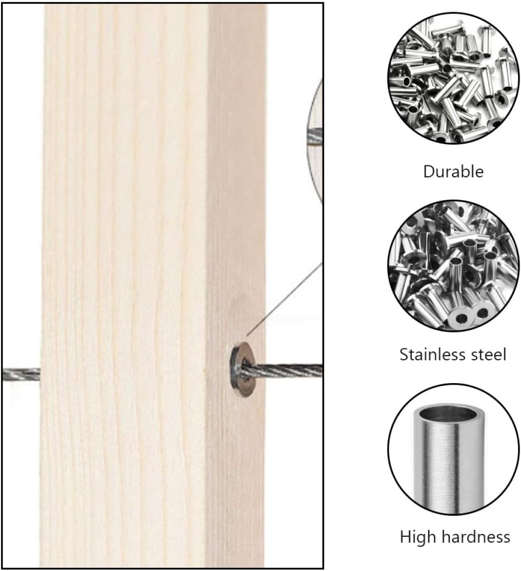 65pcs Stainless Steel Cable Protective Sleeves with Gold Drill Bit for Deck Cable Railing Wire Rope Protector DIY Balustrade Installation