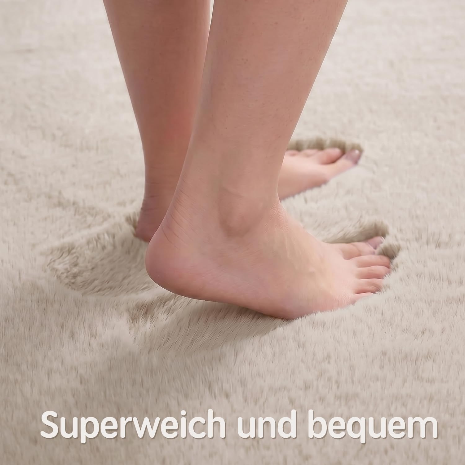 Kunstfell Teppich Kurzflor Wohnzimmer Rund 120 cm Beige Waschbar | Kaninchenfell-Optik | Maschinenwaschbar & rutschfest | OEKO-TEX zertifiziert | Ideal für Sofa, Schlafzimmer & Kinderzimmer