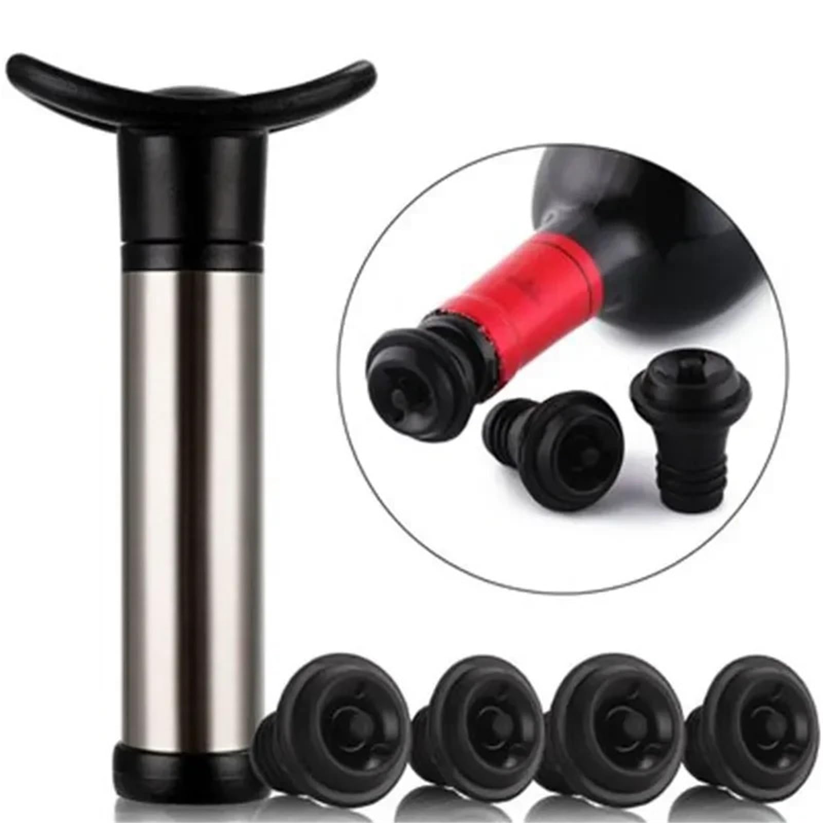 Wine Stopper - Juego de 4 tapones de acero inoxidable para el hogar, bomba de vacío para vino tinto