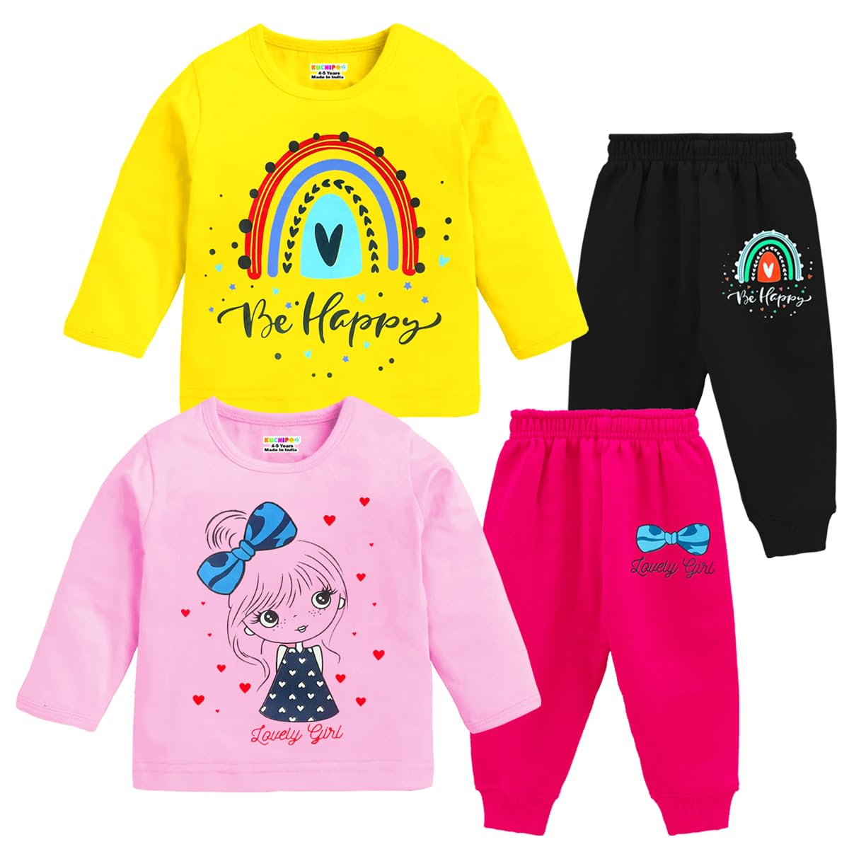 kuchipoo Girls Regular Fit Cotton T-Shirts and Pyjamas Set-picture-46
