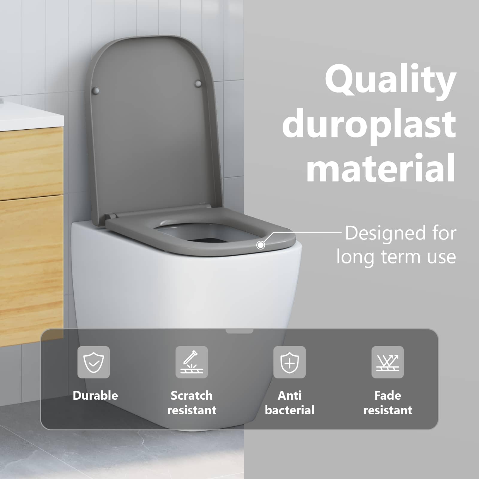 vidaXL Toilettensitz Grau 47,5 x 35 x 3,6 cm Duroplast | Verhindert das Zuschlagen und sorgt für Ruhe, Stell die Armlehnen für optimalen Komfort ein,