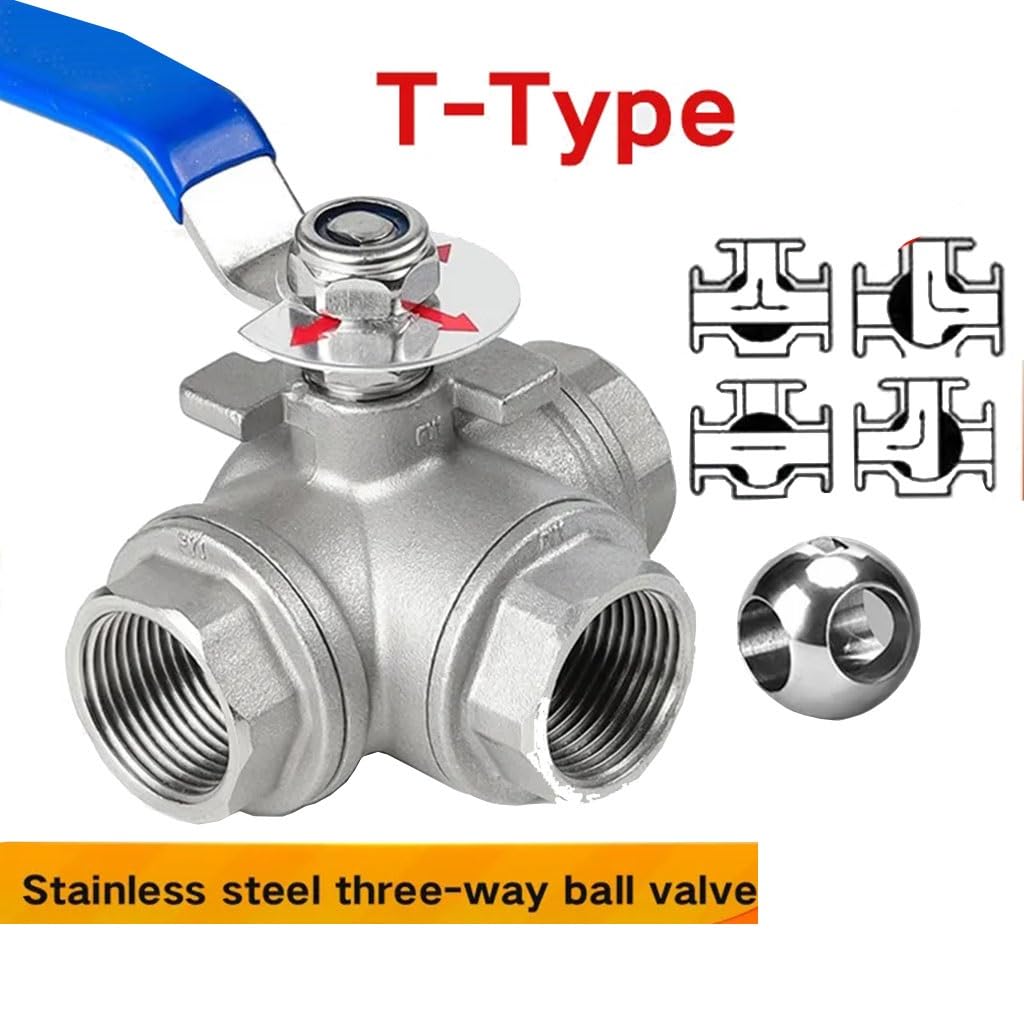 valvola a sfera, valvola a sfera in acciaio inox, 1 pz Valvola a sfera a 3 vie in acciaio inossidabile 304, 1/4 "3/8" 1/2 "3/4" 1 "1-1/4" 1-1/2 "2" Valvola a tre vie tipo L filettata(DN40)