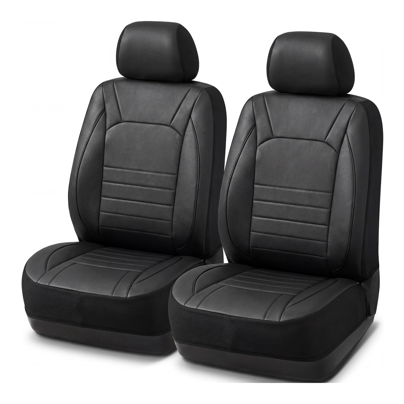 AUTOYOUTH Fundas universales para asientos delanteros de coche, de piel sintética, impermeables, color negro, compatibles con airbag, par para SUV, furgoneta, sedán