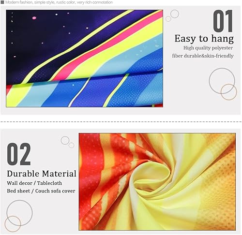 Miniatura 6 de Amhokhui Tapiz de sol con luz negra, reactivo a los rayos UV, tapices de montaña Trippy Vaporwave Retro Neon Paisaje Tapiz de 1980 Tapices