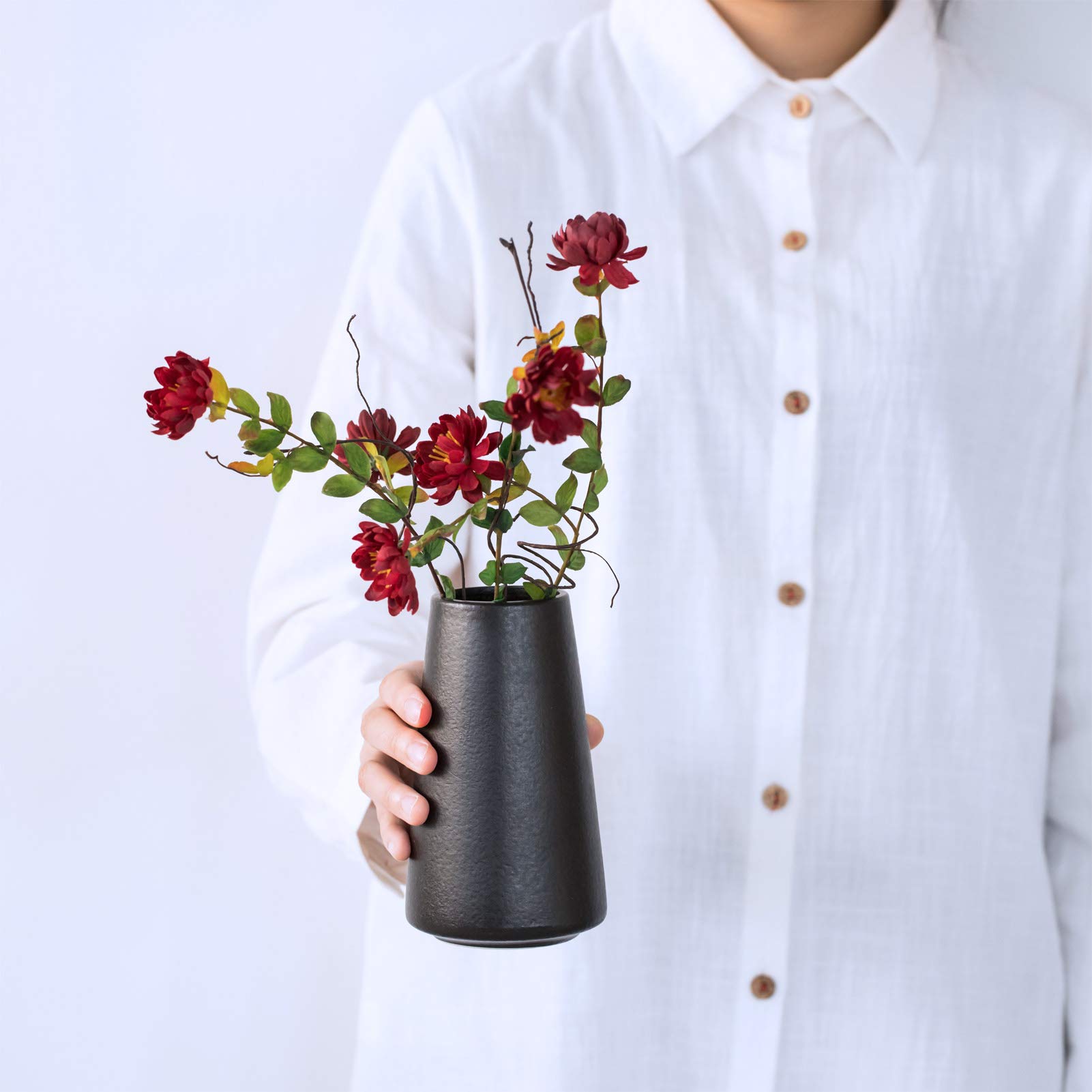Black Vase - 6 Black Flower Vase, Small Black Ceramic Vase for Flower, Simple Matte Black Vase for Pampas Grass, Minimalist Farmhouse Vase, Boho Vase for Centerpieces, Home Decor, Bathroom Decor - Image 2