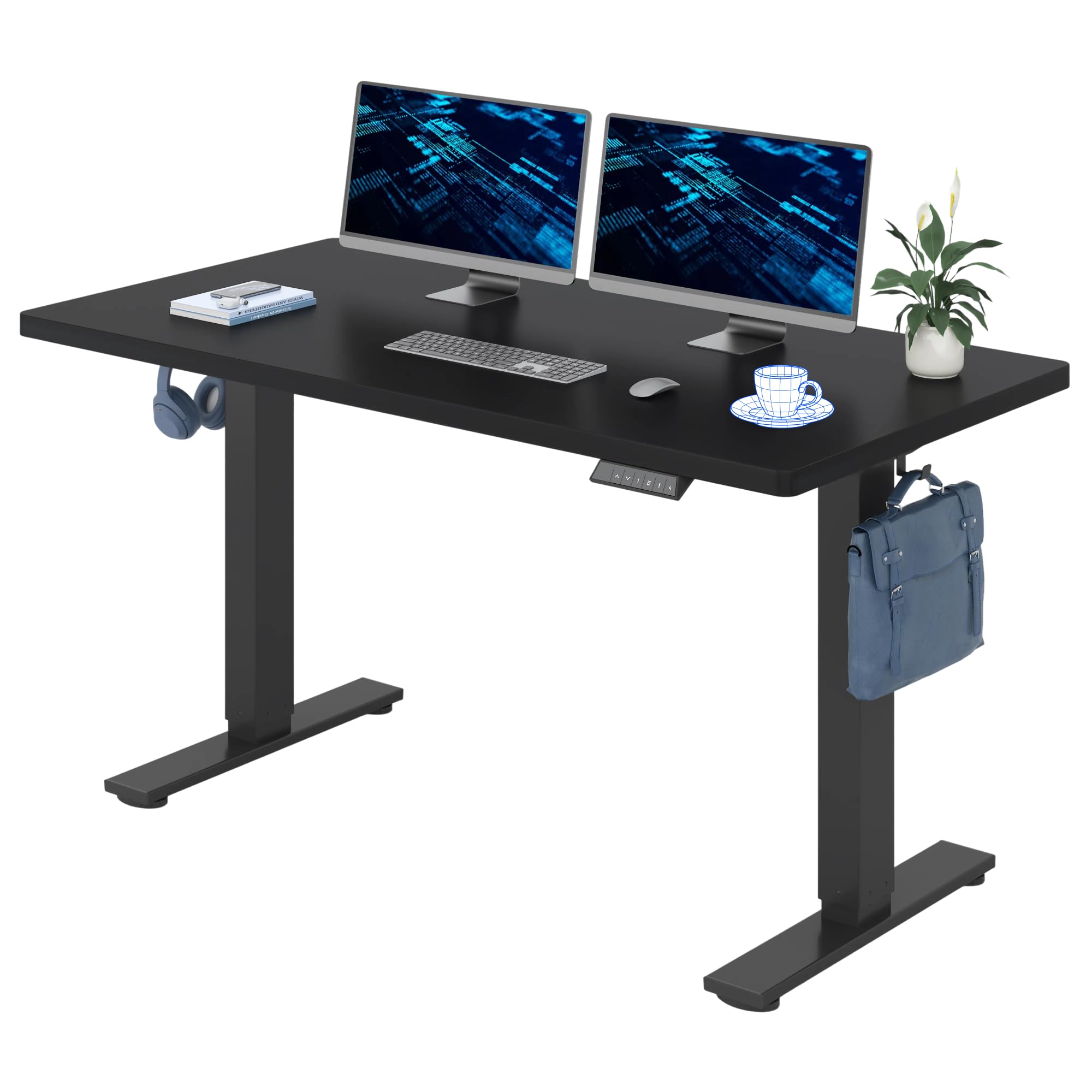 160x80cm Electric Standing Desk Height Adjustable ONE PIECE Sit Stand Up Desk with Memory Smart Pannel (Black Frame+Black Desktop)