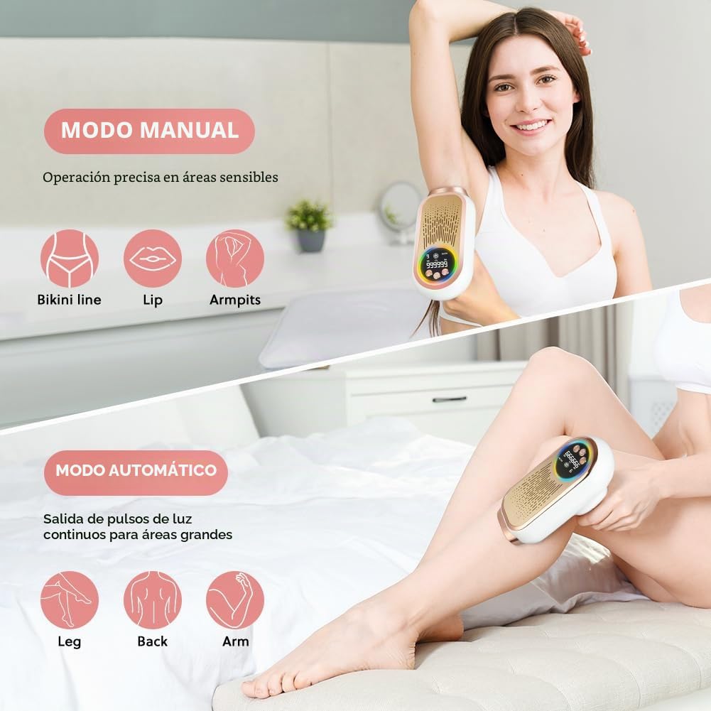 AOOWU Depiladora Laser IPL, 3 en 1 Laser Depilacion con Mode HR/SC/RA, Energía Depiladora Luz Pulsada con 9 Nivel, Laser Depilacion para Labio Superior, Cara, Axila, Brazo, Línea del Bikini, Pierna