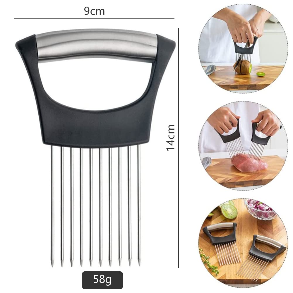 Taglia Cipolla In Acciaio Inox 2 Pezzi - Forchetta Porta Cipolle Per Affettare Verdure E Carne, Lama Affilata Antiscivolo - 2