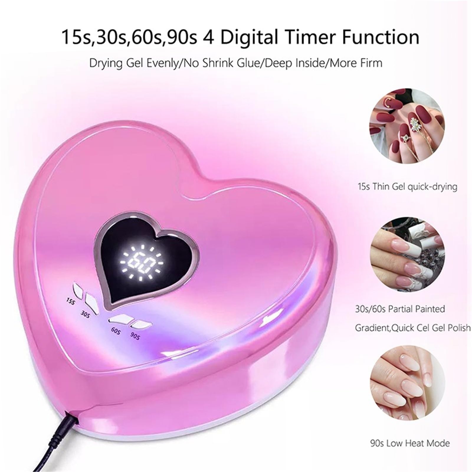 Lampa LED do paznokci, Urocza, szybkoschnąca maszyna do manicure i pedicure w kształcie serca, lekka, 96 W, lampa UV LED paznokci(Pink)