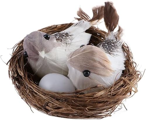ZGLUZP 1 Set Simulation Bird Nest with Bird and Eggs Decor,Fake Foam Feather Birds,Artificial Birds,for DIY Craft Tree Decoration