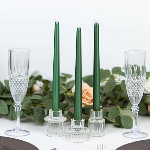 Miniatura 8 de Efavormart - Paquete de 3 velas LED cónicas sin llama de 11 pulgadas color verde esmeralda cazador