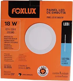Foxlux Painel LED Redondo Embutir 18W 6500K Biv, Branco