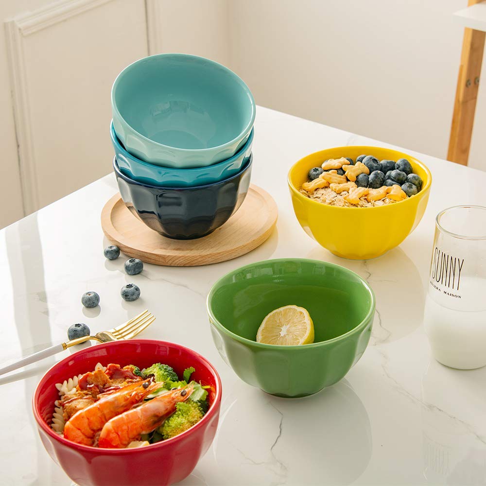 Amazon.co.jp: KitchenTour 磁器溝付きカラフルボウルセット 30オンス