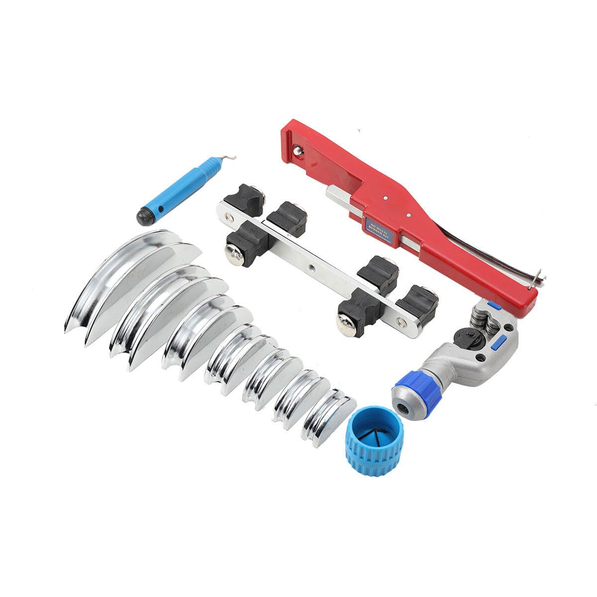 Dobladora de Tubos Manual de 6-22 mm, Curvadora de Mano para Tubos con 7 Matrices, Rango de Doblado 0-90° con Cortatubos y Escariador de Rebabas, para Tubos Finos de Acero, Cobre, Aluminio
