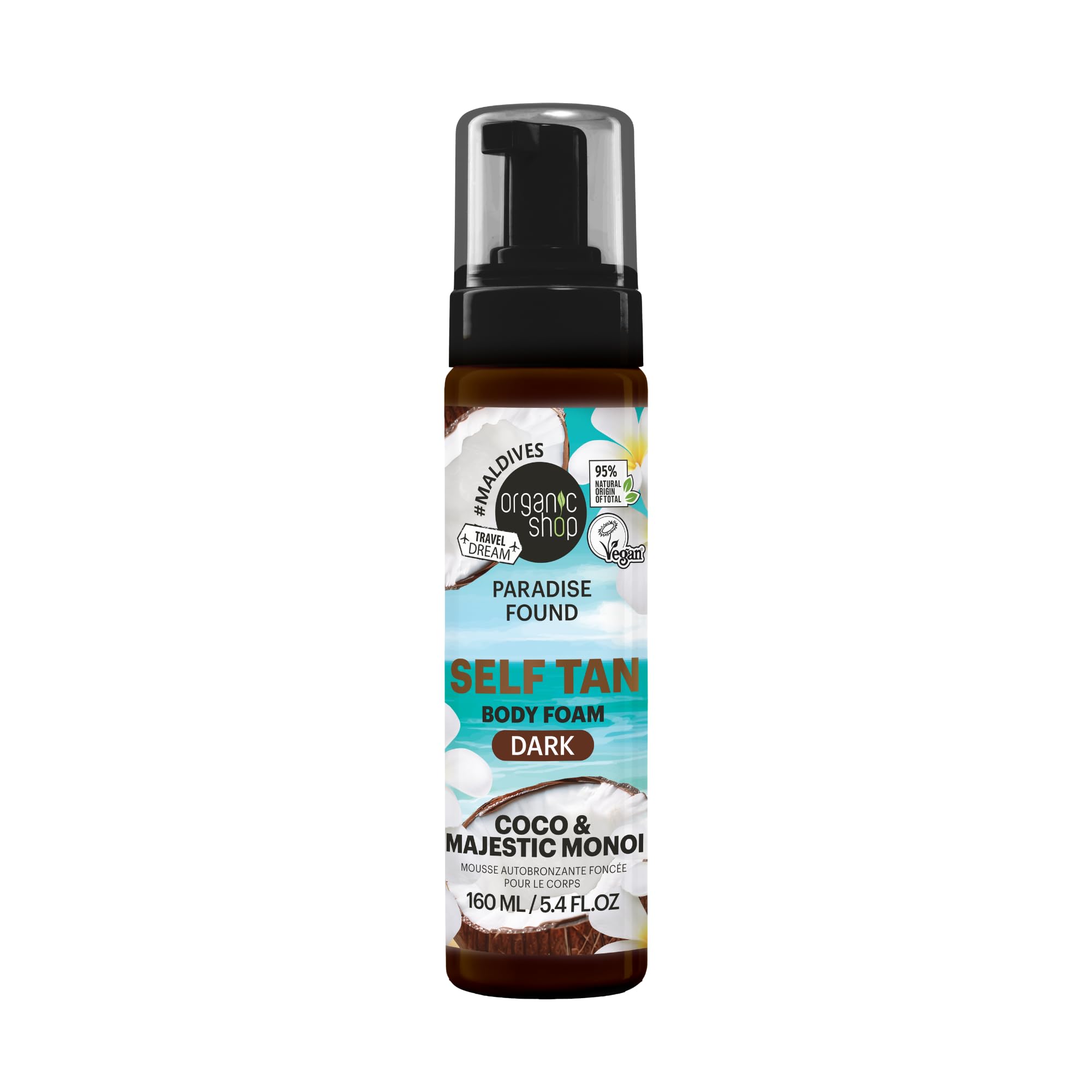 Organic Shop Paradise Found DARK Self Tan Body Foam with Coco & Majestic Monoi, 160ml, Turquoise, 160 ml (Pack of 1)