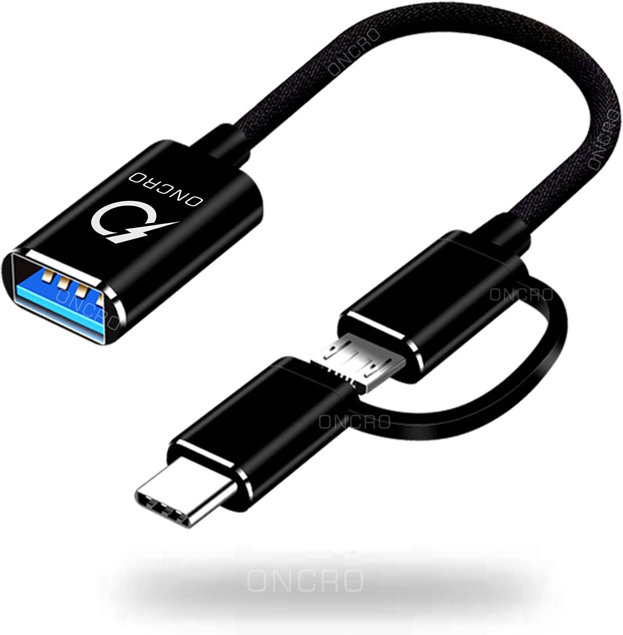 2 in 1 OTG Adapter Cable Micro USB + USB C to USB 2.0 Female Connector Cable, 0.6ft Short OTG Cable, Compatible Interface Transmission & Charging, for Android Mobile Phones, pendrive & Tablets