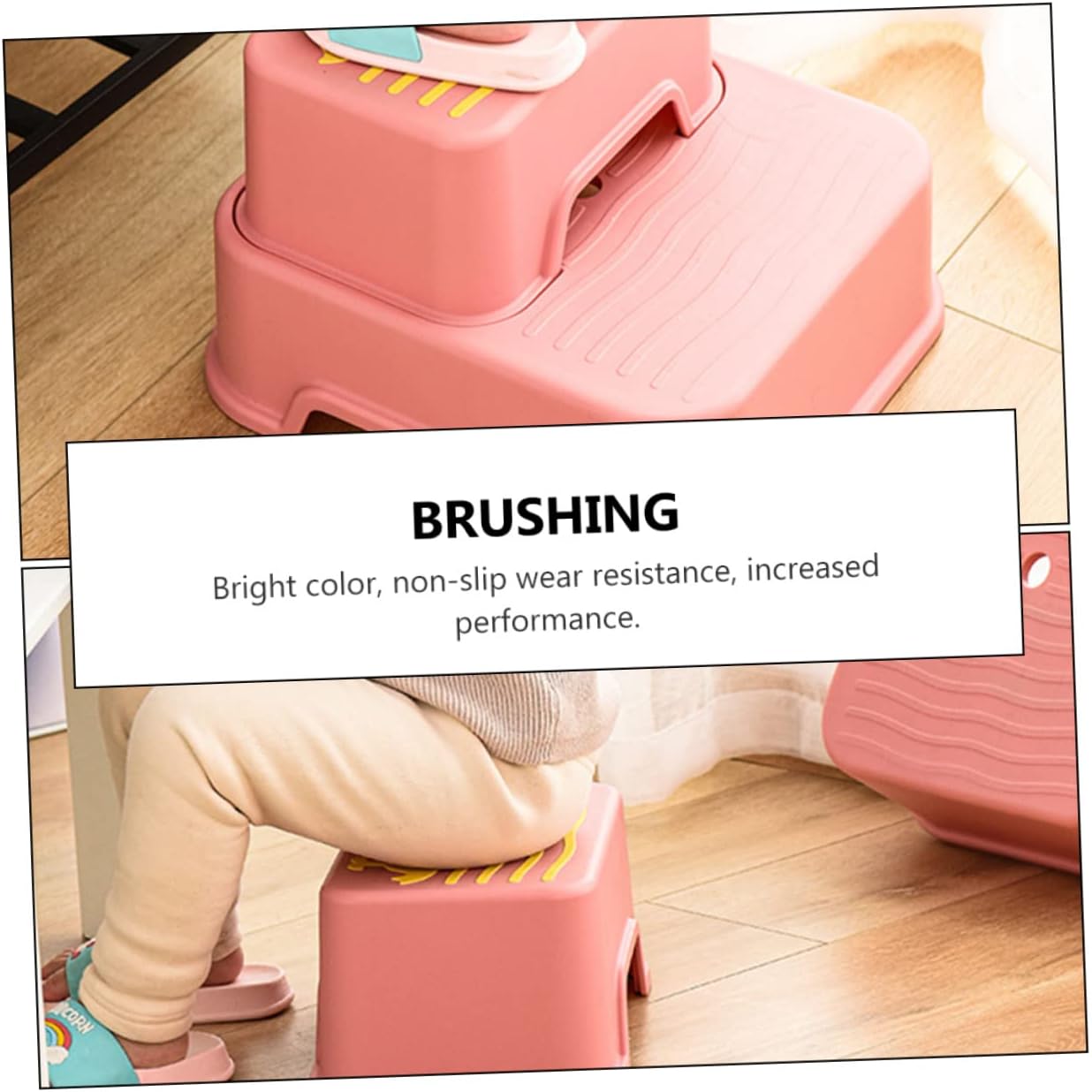 Toilet Footstool Non Slip Plastic Stool for Bathroom Step Stool in Pink for Potty Training and Hand Washing Space Saving Design and Wear Resistant