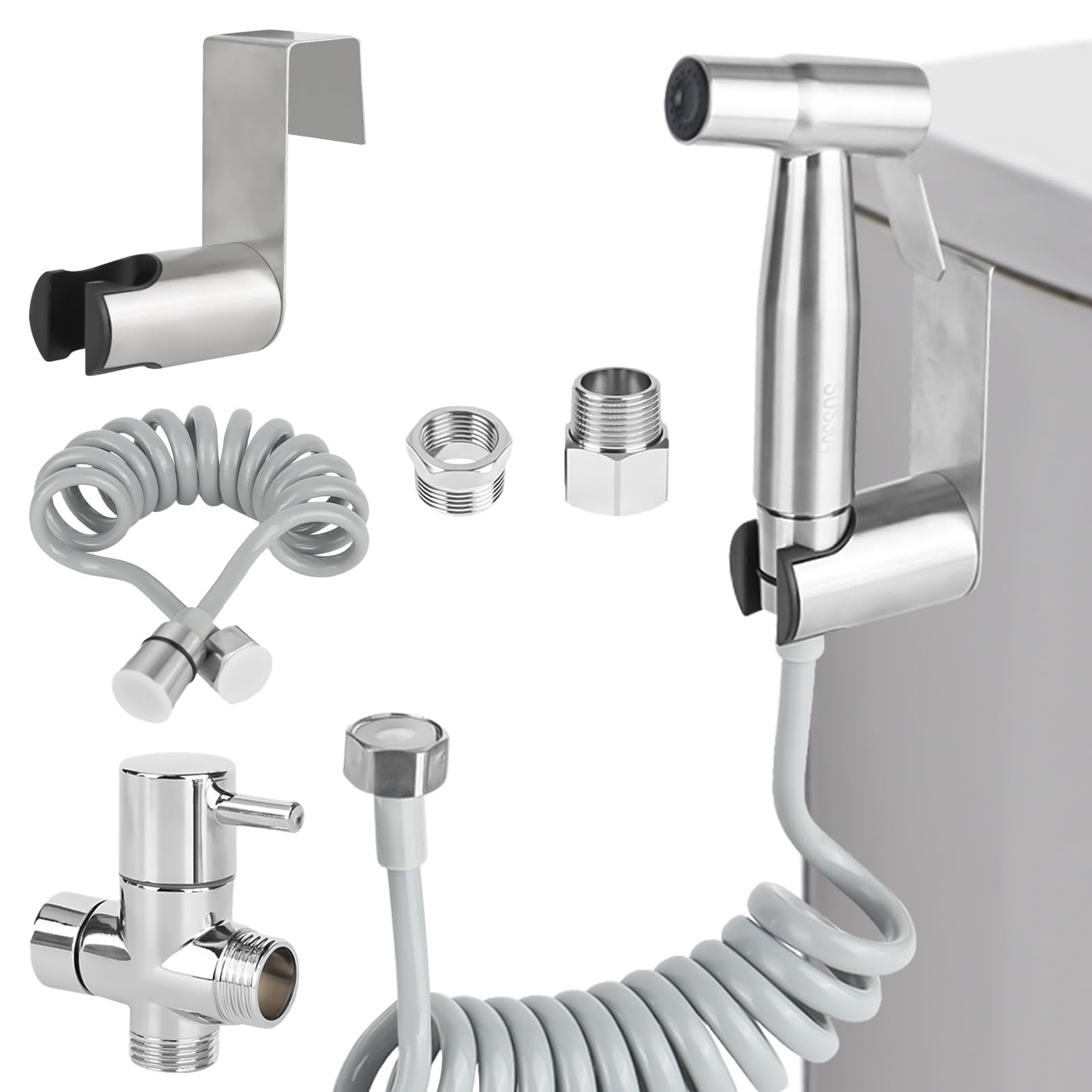 Clete - Kit di docce WC in acciaio inox, spray per igiene personale (G1/2''-3/8''), Bidet Attacent per bagno t e pulizia